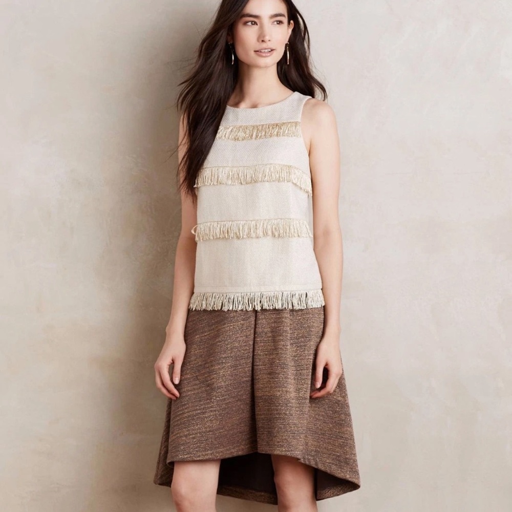 Anthropologie Sunday in Brooklyn Fringe Gold Top